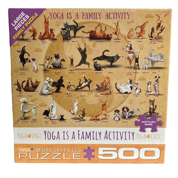 Yoga Dogs and Cats 500 Large Pieces Family Puzzle - Picture 1 of 12